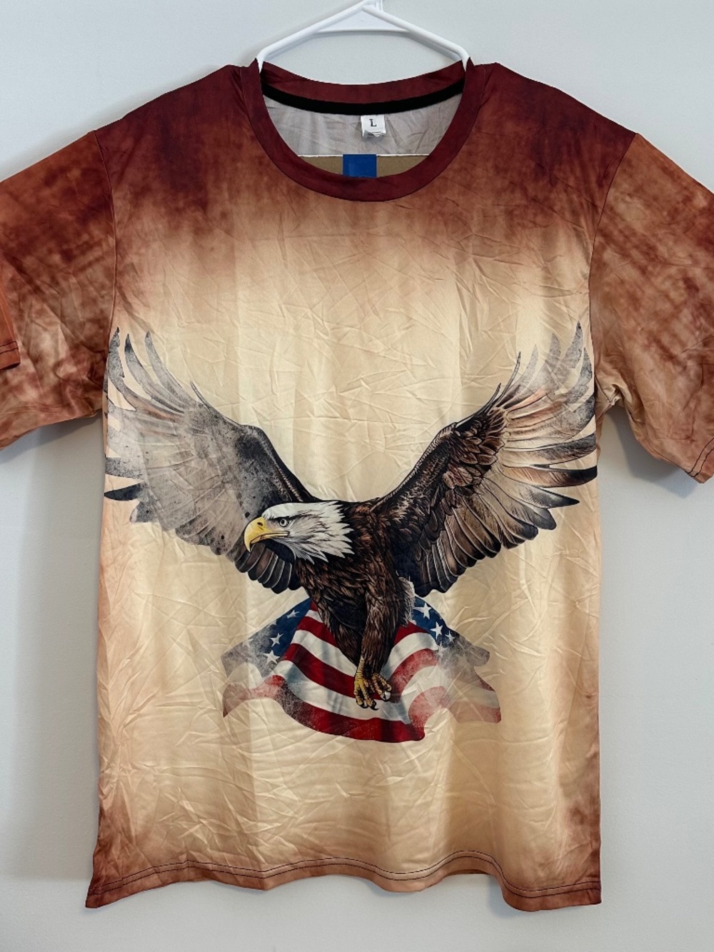 Bald Eagle American Men's Animal Print T-Shirt Large Cream Y2K Short Sleeve